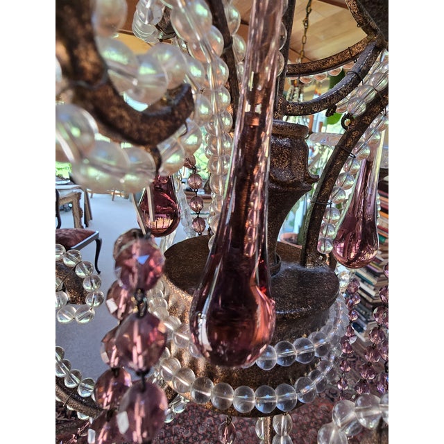 Vintage Bagues Style Amethyst Crystal Tear Drop Chandelier For Sale - Image 11 of 11