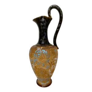 Antique Royal Dalton Art Nouveau Slater Vase With Gold Overlay, on Porcelain and Enamel