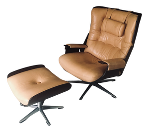 Set of Mid-Century Modern Leather Lounge Chair and Ottoman, Germany, 1960s
