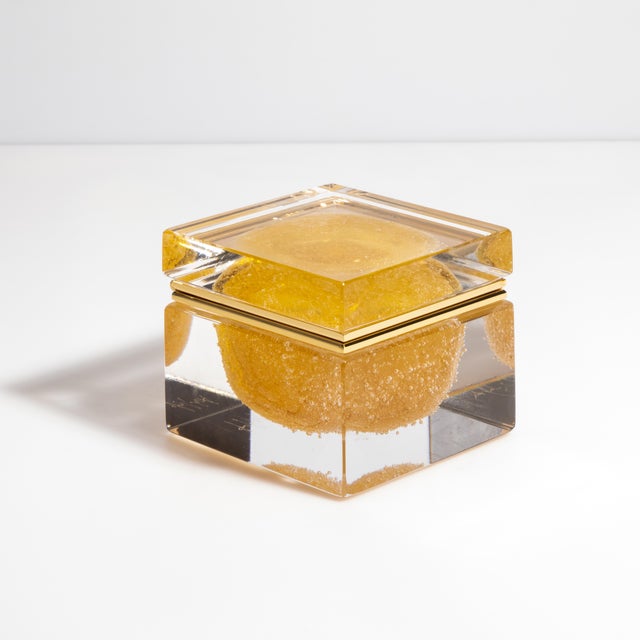 2020s Hand Blown Murano Box in Amber With Bubbles For Sale - Image 5 of 7
