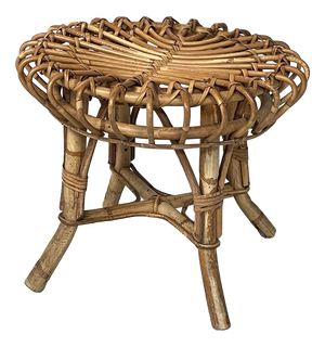 Mid-Century Modern Italian Round Table Stool in Rattan, 1960s