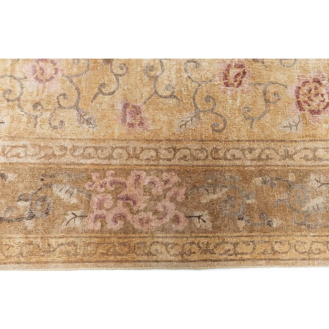Art Deco Doris Leslie Blau Vintage Chinese Art Deco Floral Cream Beige Rug Lotus Design For Sale - Image 3 of 9