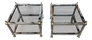 Maison Jansen Chrome and Brass Double Tier Side Tables - a Pair