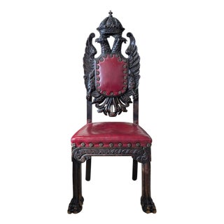 Antique Carved Heraldic Throne, Highback Chair For Sale