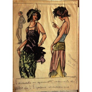 Luigi Bompard, Cocaine Addict, 1930s, Watercolour and Ink on Paper For Sale