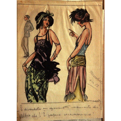 Luigi Bompard, Cocaine Addict, 1930s, Watercolour and Ink on Paper For Sale