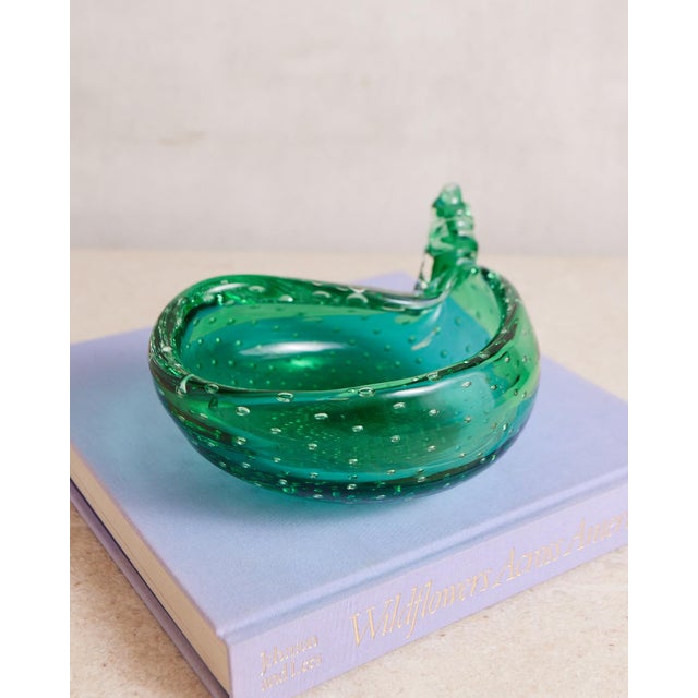 Mid-Century Modern Green Murano Bullicante Shell Bowl For Sale - Image 3 of 16