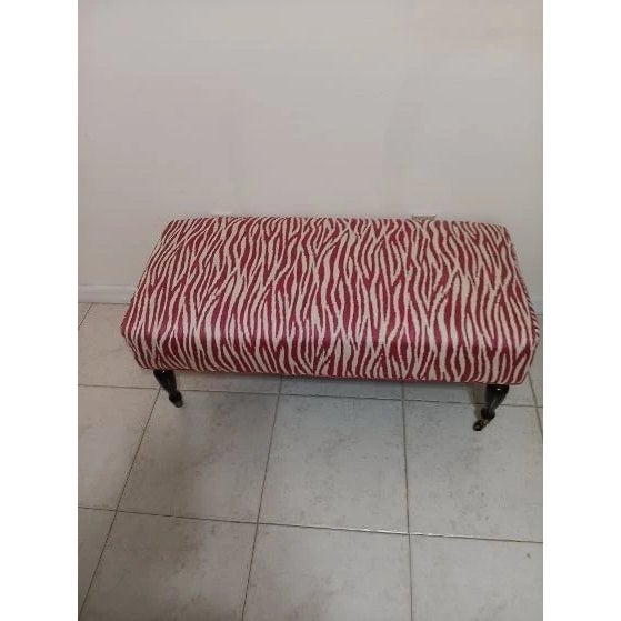 Upholstered Zebra Print Ottoman Bench Red And White Pattern Dark Wood Legs Style: Traditional Color: Red/White/Brown...