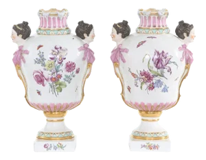 19th Century Pair Gilt / Floral Porcelain Decorative Urns