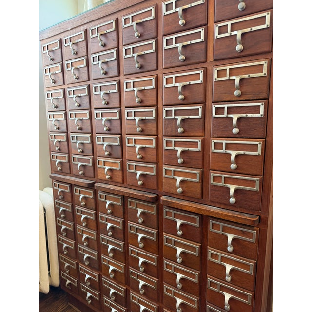Traditional Vintage Library Card Catalog Cabinet- Large Solid Wood Apothecary Style For Sale - Image 3 of 10