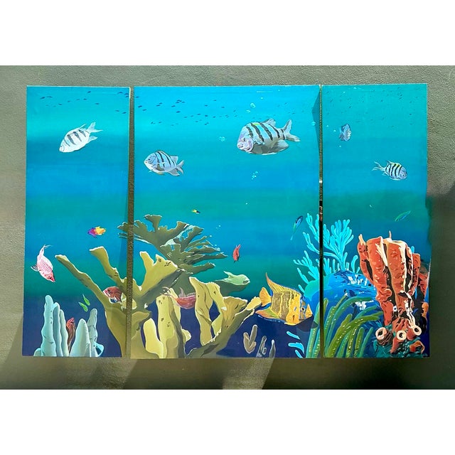 Vintage Monumental Paul Youngblood Original Undersea Oil Tryptic on Canvas For Sale - Image 12 of 12