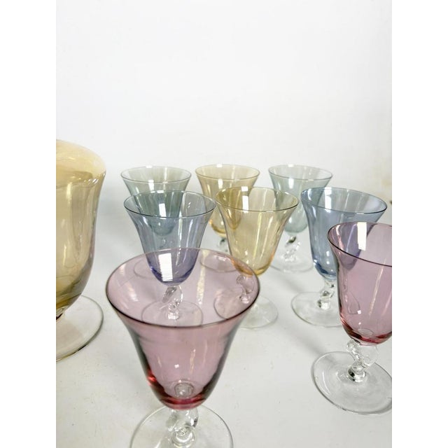 Decanter Canister with Colored Glasses, France, 1960s, Set of 9 For Sale - Image 11 of 12