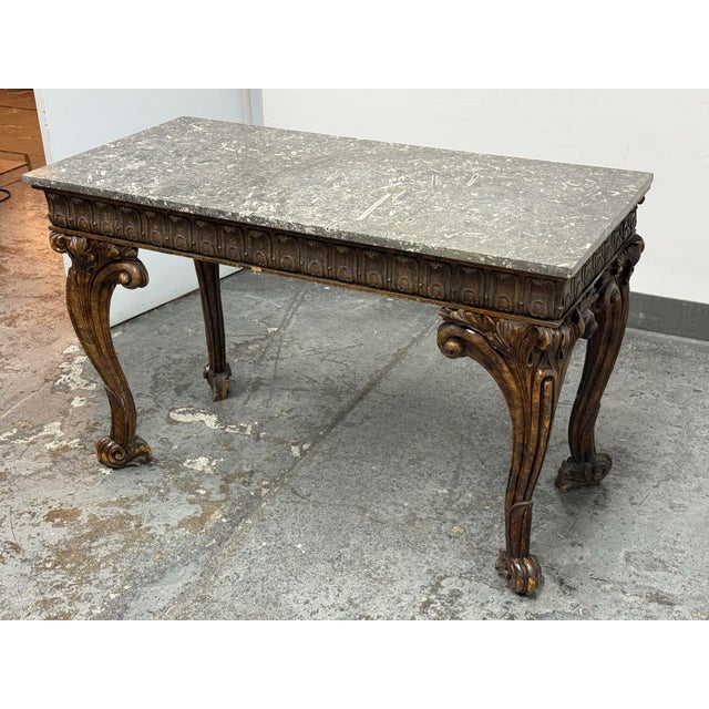 Victorian Antique Carved Wood Marble-Top Console Table, 19th Century For Sale - Image 3 of 12