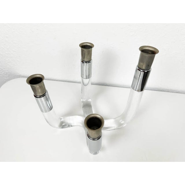1970s Vintage Lucite and Chrome Candelabra For Sale - Image 5 of 11