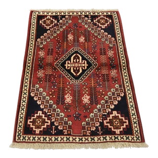 Shiraz Rug 3’5” X 4’7” Red Wool Vintage Tribal Hand-Knotted Oriental Carpet For Sale