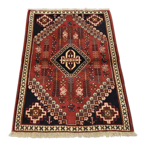 Shiraz Rug 3’5” X 4’7” Red Wool Vintage Tribal Hand-Knotted Oriental Carpet