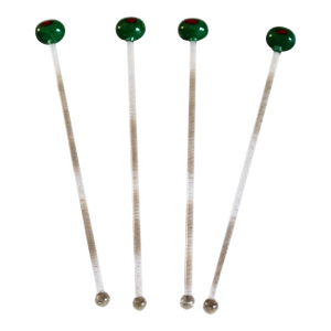 Early 21st Century Blown Glass Olive Cocktail Martini Stirrers- Set of 4