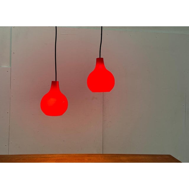 Mid-Century Modern Mid-Century German Red Glass Pendant Lamps from Peill & Putzler, 1960s, Set of 2 For Sale - Image 3 of 18