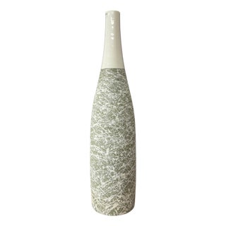 Ceramic Vase with Green & White Splatter Design & White Neck For Sale
