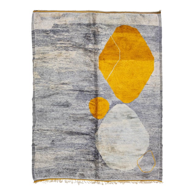 Abstract Modern Moroccan Handmade Gray Wool Rug For Sale