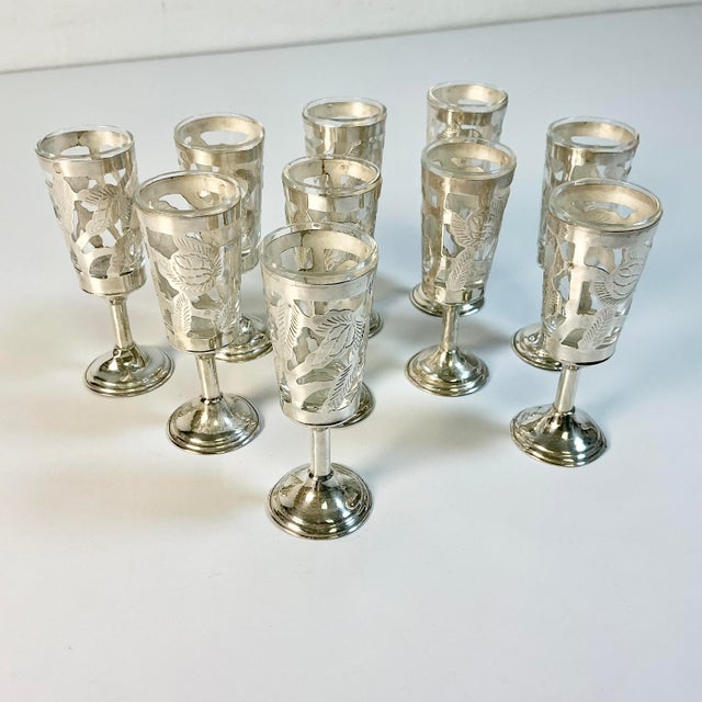 Art Deco 1950s Vintage Boho Chic Art Deco Mexican Antonio Pineda Sterling Silver Cordials - Set of 10 For Sale - Image 3 of 13