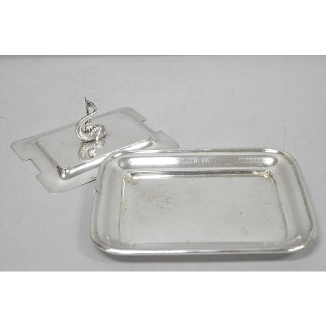 Metal Antique English Regency Silver Plated Serpent Dolphin Desk Dish Note Holder For Sale - Image 7 of 13