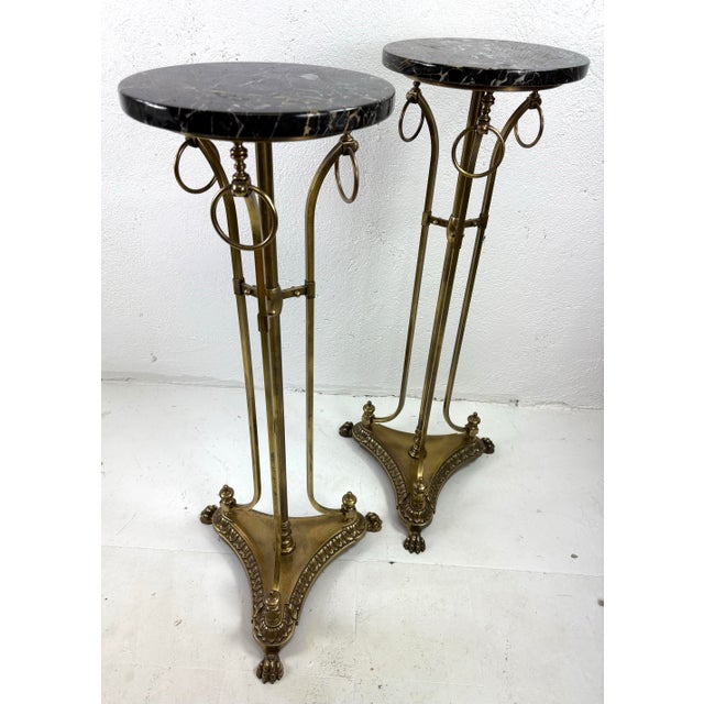1920s Antique Early 20th Century Empire Style Marble Topped Pedestal Tables For Sale - Image 5 of 11