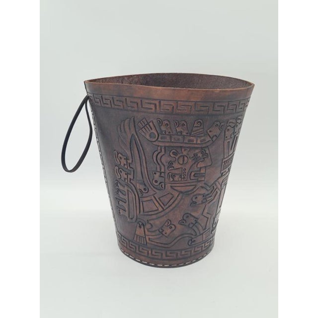 Mid-Century Modern Vintage Aztec Leather Basket from Imprex, West Germany, 1970s For Sale - Image 3 of 9