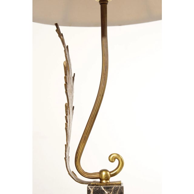 Mid 20th Century Acanthus Bronze & Marble Table Lamp with Shade For Sale - Image 9 of 12