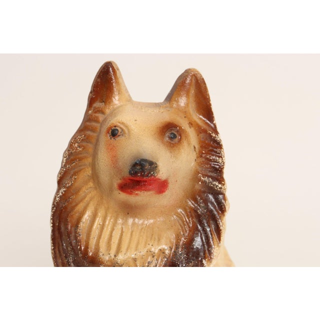 Vintage Folk Art Chalkware Carnival Chalk Brown Collie Dog Sculpture / Figurine For Sale - Image 9 of 15