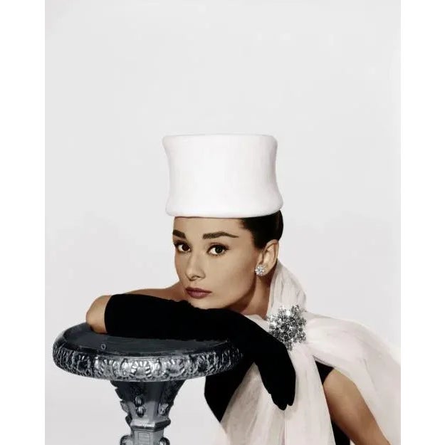 Audrey Hepburn Glamour Portrait in Tulle Great capture of the glamorous Audrey Hepburn posed leaning on a small table,...