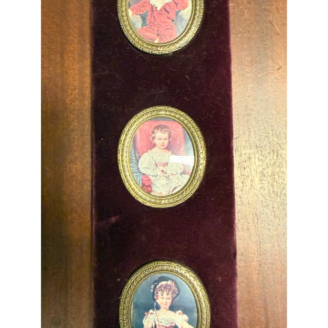 Three Miniature Portraits Velvet Wall Plaque, Vintage For Sale - Image 9 of 12