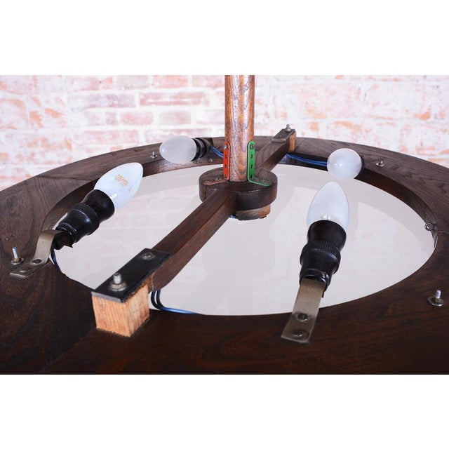 Glass Mid-Century Ceiling Lamp in Oak and Frosted Glass, Czech, 1950s For Sale - Image 7 of 11