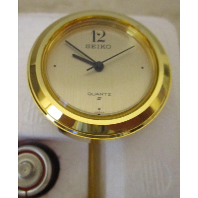 Vintage Seiko Quf103g Pendulum Desk Clock in Articulated Gold