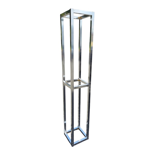 Vintage Milo Baughman Style Chrome Pedestal Stand MCM Open Column Sculpture Shelf For Sale