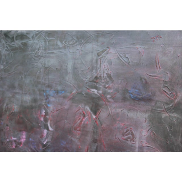 Large abstract painting by artist Paul Reeves. Was made in 2017 with dark acrylic paints. Shades of red and blue...