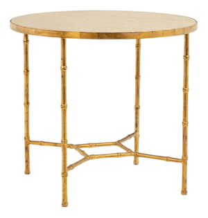 Pedestal Table with Bamboo-Style Gold Metal Base and Gray Marble Top