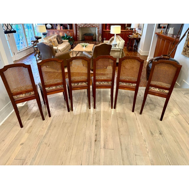 1970s French Louis XVI Walnut Cane Back Dining Chairs Set of 6 For Sale - Image 4 of 12