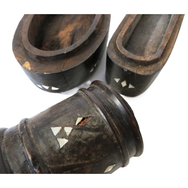 Mid 20th Century Rustic Wood & Mother of Pearl Boxes -- Set of 3 For Sale - Image 5 of 6