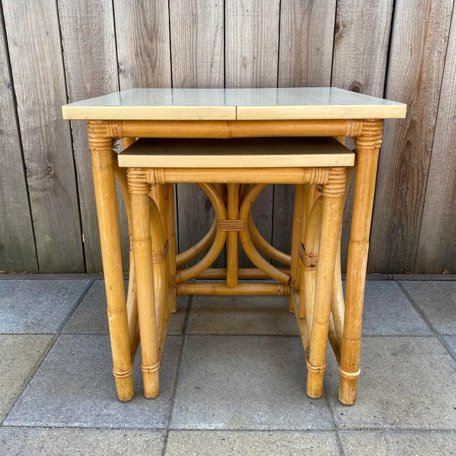 Early 20th Century Calif-Asia Rattan Nesting Tables - Set of Two For Sale In San Francisco - Image 6 of 13
