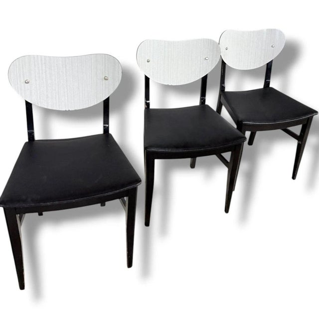 Mid-Century Dining Chairs in White Formica & Black Vinyl, Set of 4 For Sale - Image 5 of 9