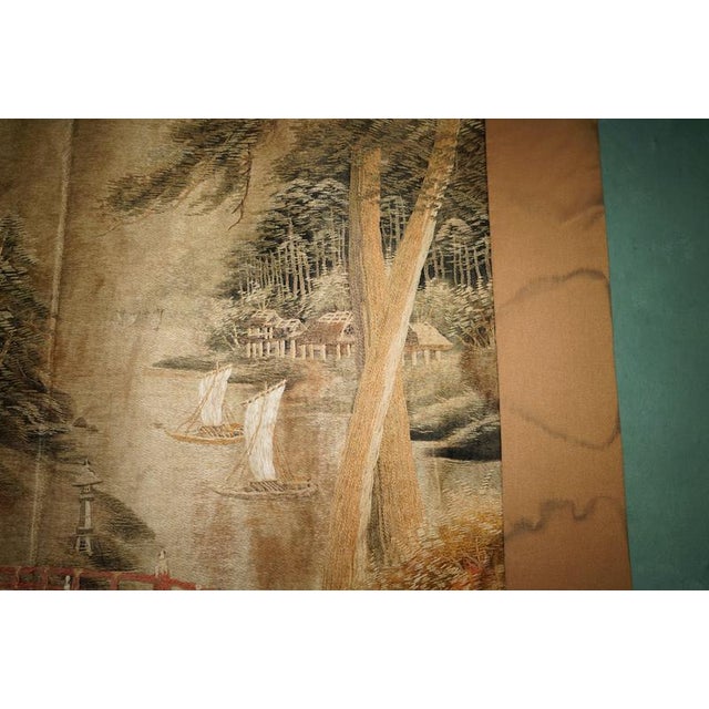 Antique Japanese Meiji Hand-Embroidered Silk Tapestry, 1880 For Sale - Image 12 of 15