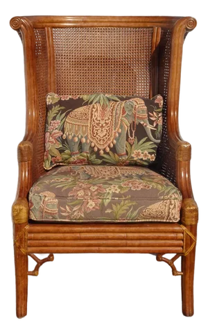Vintage Lane French Country Brown Wingback Cane Bamboo Chair W Leather Straps
