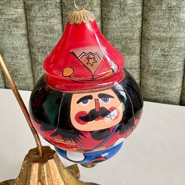 Metal Vintage Pier 1 Li Bien Nutcracker Glass Christmas Ornament - Reverse Hand Painted Blown Glass Holiday Decor For Sale - Image 7 of 10