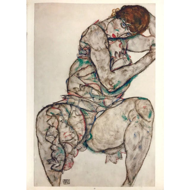 Figurative 1968 Schiele Lithograph 43 Seated Woman With Hand in Hair For Sale - Image 3 of 3