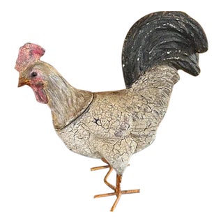 Antique Paper Mache Rooster Two Piece Candy Box on Metal Legs For Sale