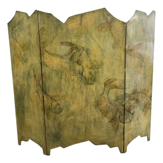 Three Fold Asymmetrical Painted Screen For Sale