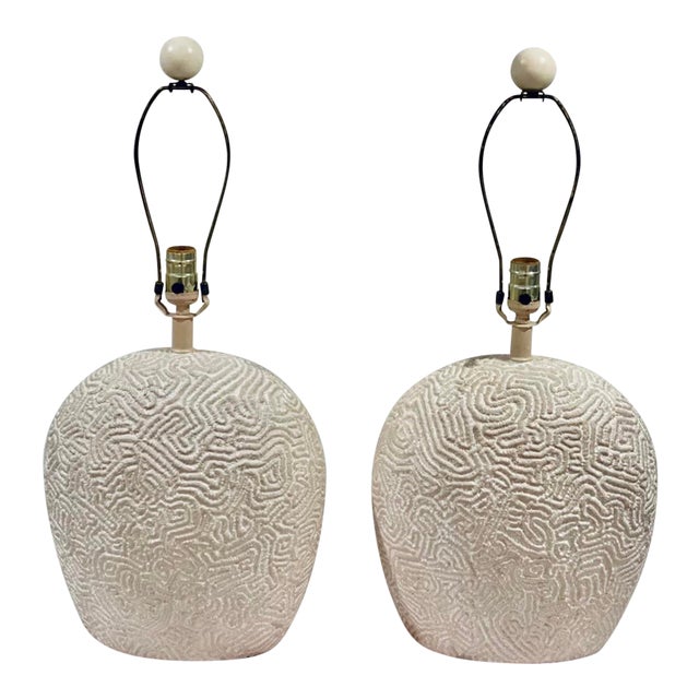 Mid Century Modern Naturalist Plaster Sculptural Brain Coral Lamps With