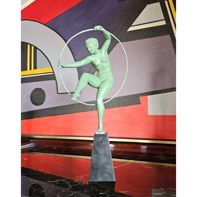 Derenne, Art Deco Sculpture Dancer with Hoop, Metal For Sale - Image 9 of 14