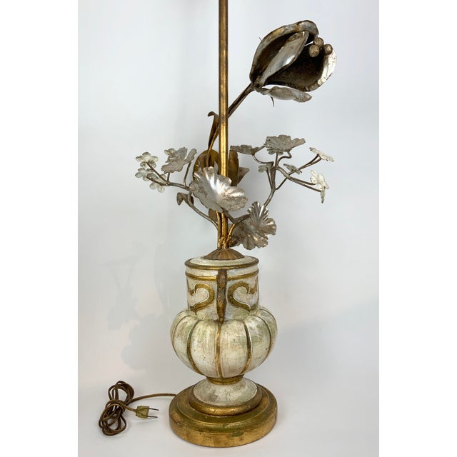 Metal Gilt Lamp With 3-Dimensional Over-Scale Metal Flowers For Sale - Image 7 of 13